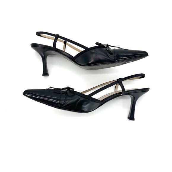Vintage Chanel CC Logo Bow Black Leather Slingback Pointed Toe Pumps 38.5EU - Picture 6 of 8